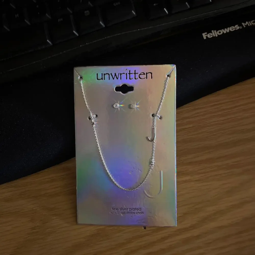 Unwritten Fine Silver-Plated Letter J Initial Necklace and Earring Set New
